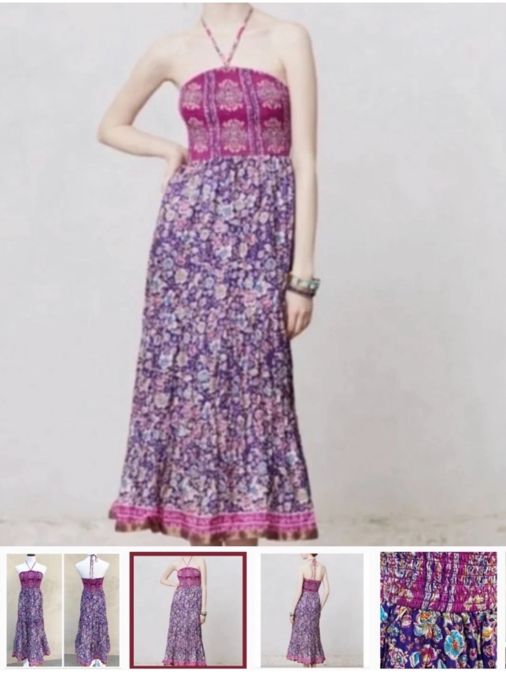 Maeve Strapless Maxi Dress in Pink and Purple Floral